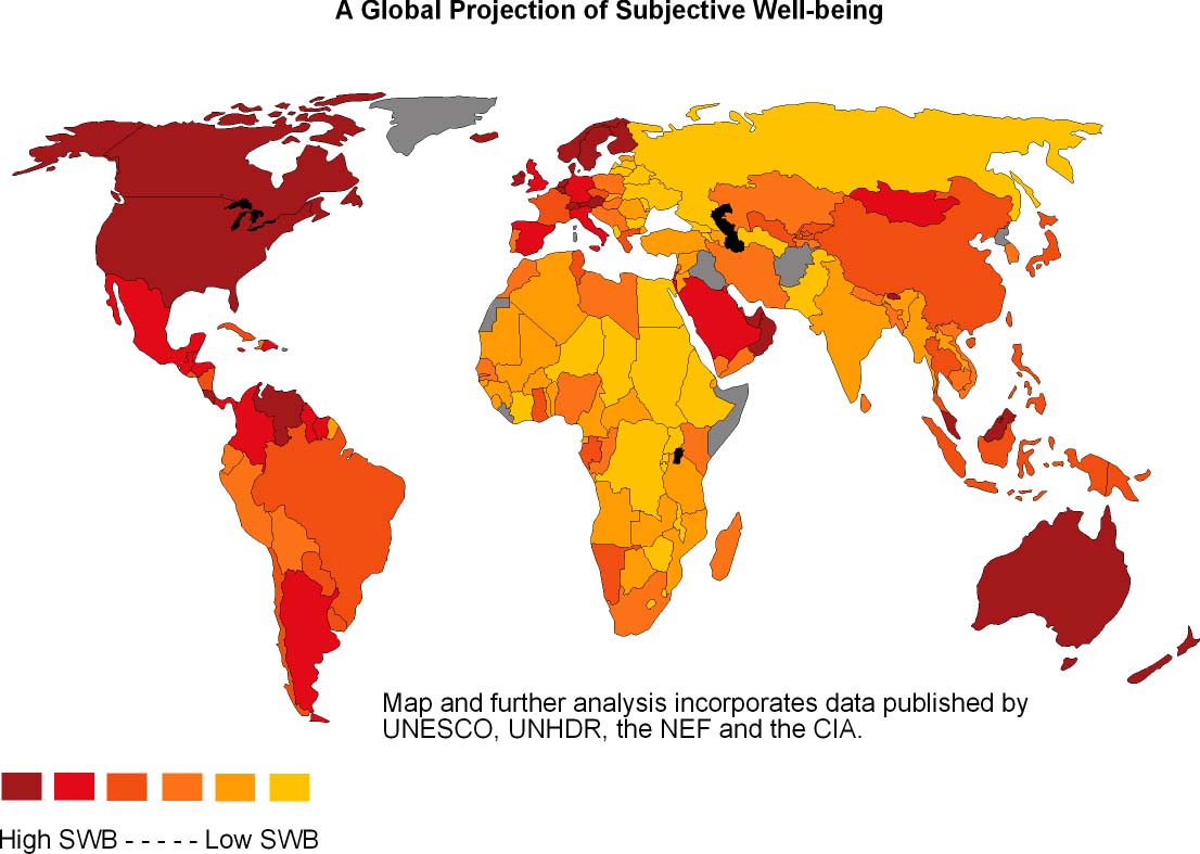 global map of self-reported subjective wellbeing